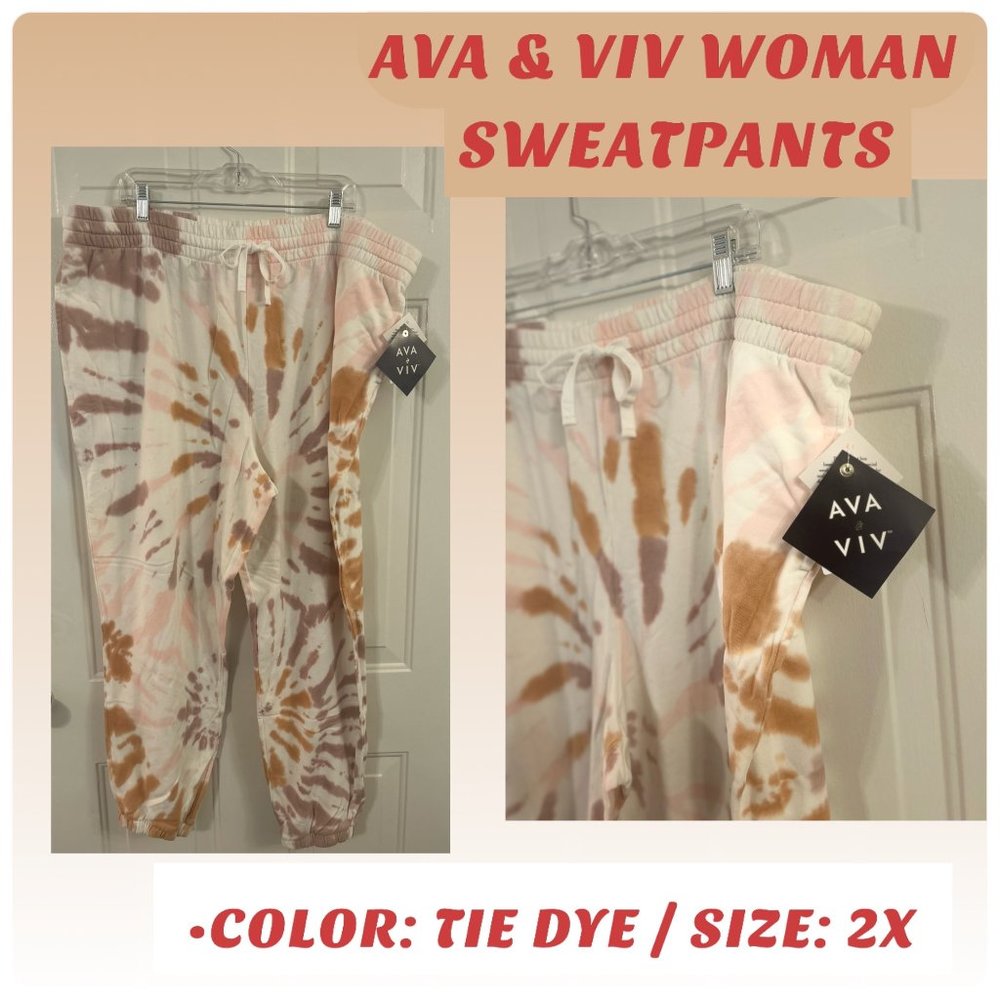 Ava & Viv Sweat Pants Plus Size 2XL COLOR Tie Dye
